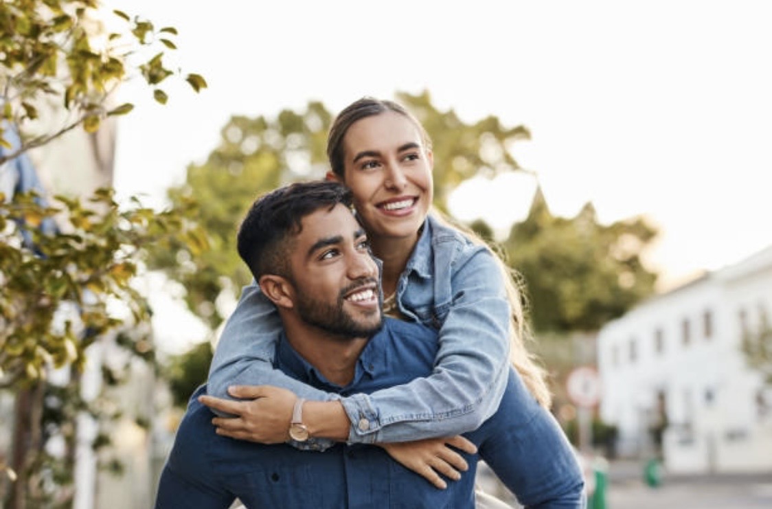 Couple embracing with joy and connection